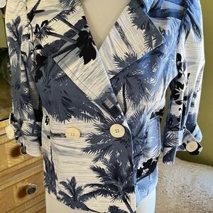 Andre Oliver Cream and Blue Palm Print Blazer